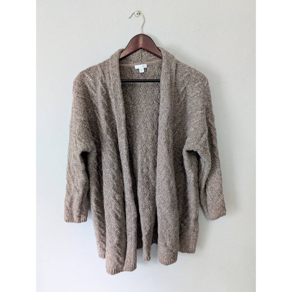 J. Jill Textured Alpaca Wool Blend Brown Marled Open-Front Cardigan Sweater